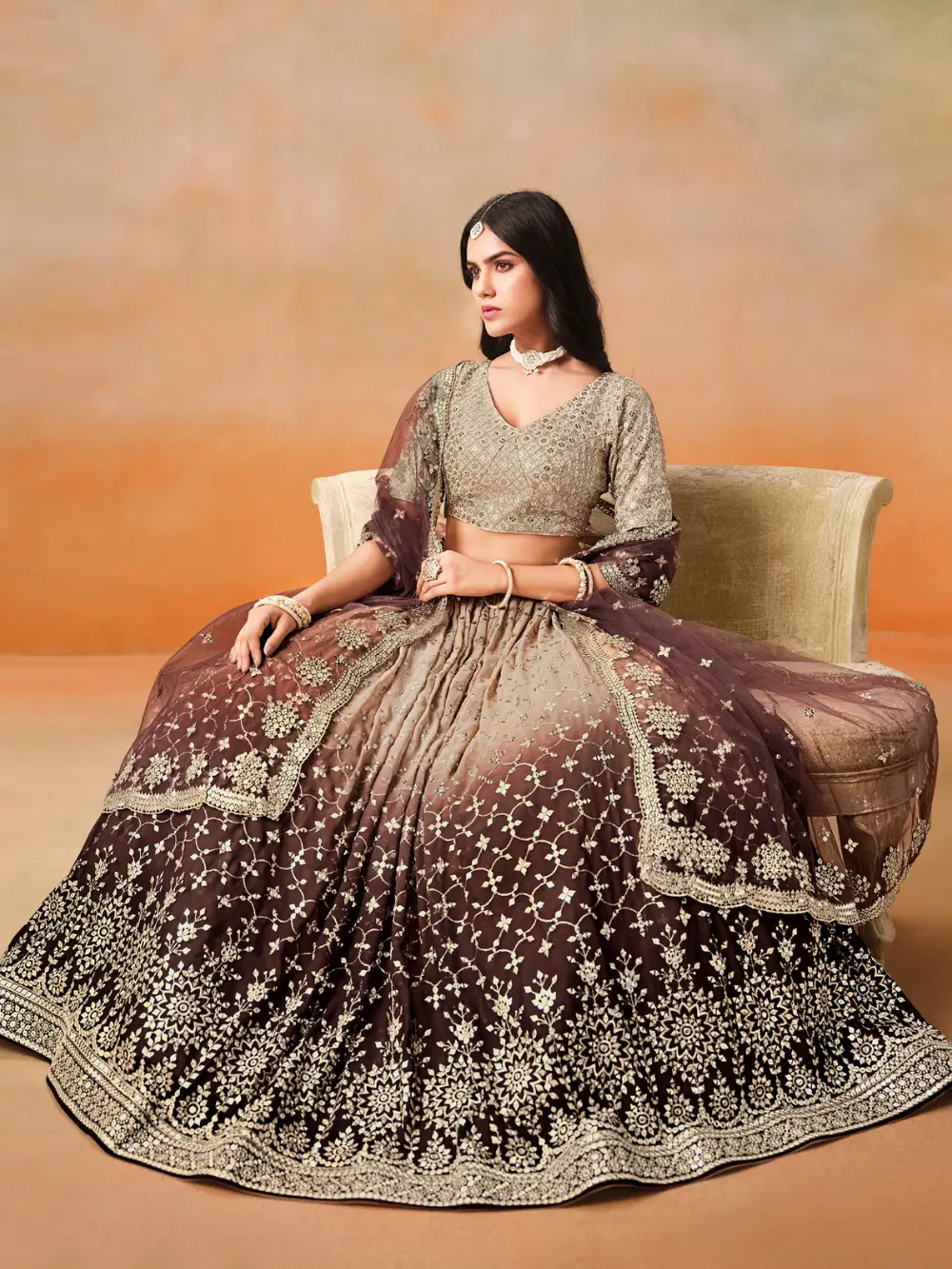 Brown Georgette Lehnga